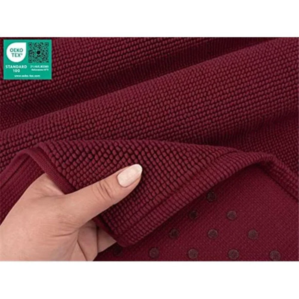 Burgundy Red Cotton Bath Rug 17x24 Non Slip Washable Shaggy Bathroom Mat